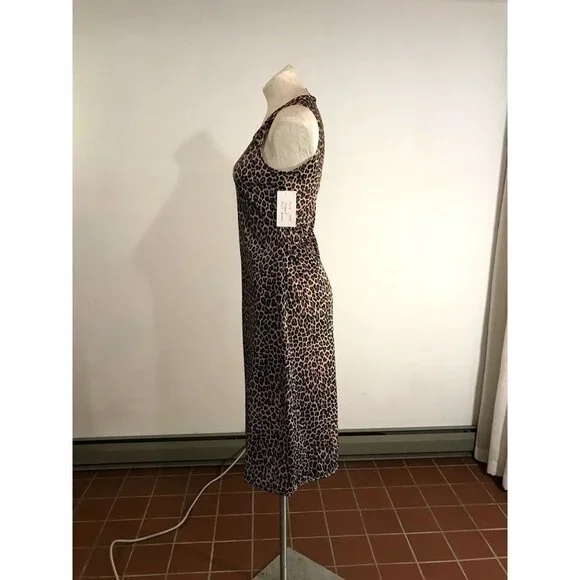 Vintage 90s JOULE Leopard Print Sleeveless Midi Dress Small Animal Print Brown